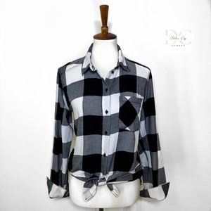 H&M Black Buffalo Plaid Button Down Shirt Size 6